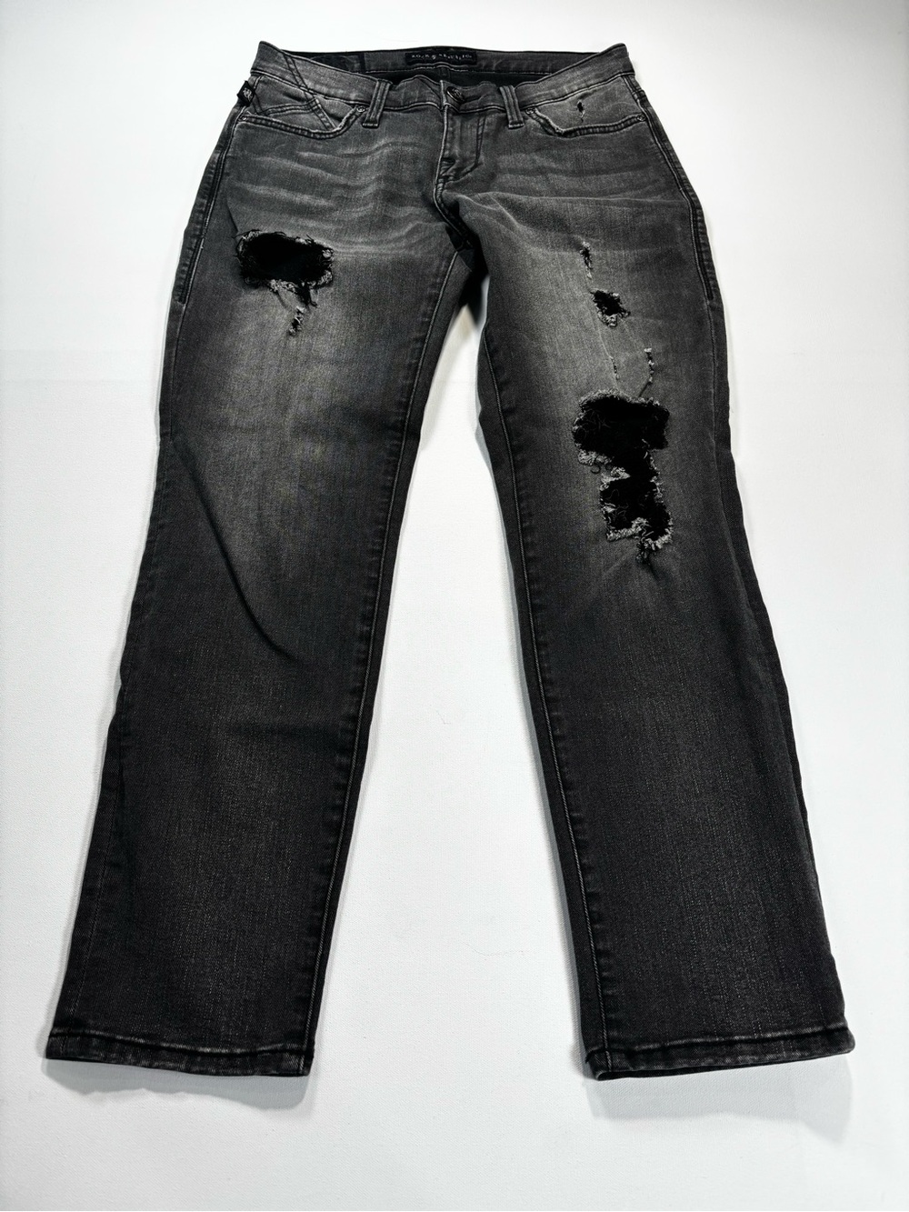 Rock & Republic Black Washed Distressed Straight-Leg Jeans
